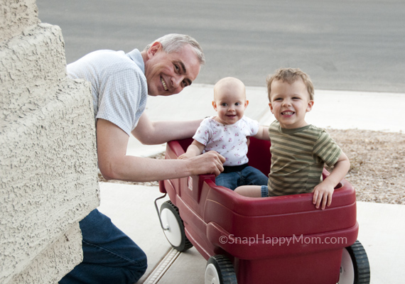 grandpa and kids in wagon