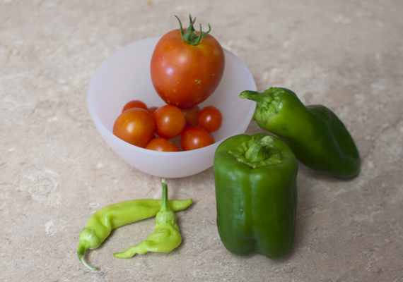 tomatoes and peppers from garden