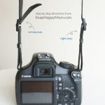 How to put on a camera strap, from SnapHappyMom.com