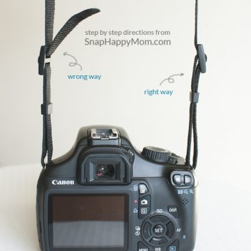 How to put on a camera strap, from SnapHappyMom.com