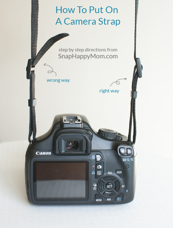 How to put on a camera strap, from SnapHappyMom.com