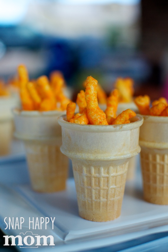 Olympics Birthday Party from SnapHappyMom.com - Olympic Torches with Cheetos