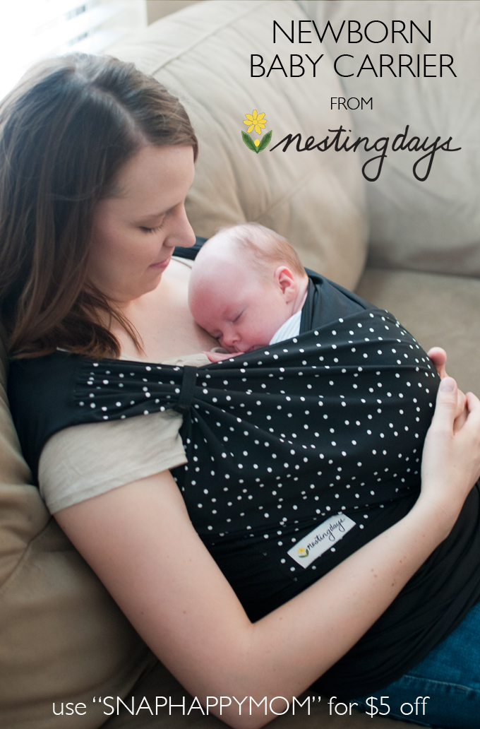 Nesting Days Newborn Baby Carrier Review - SnapHappyMom.com - Use "SNAPHAPPYMOM" for $5 off