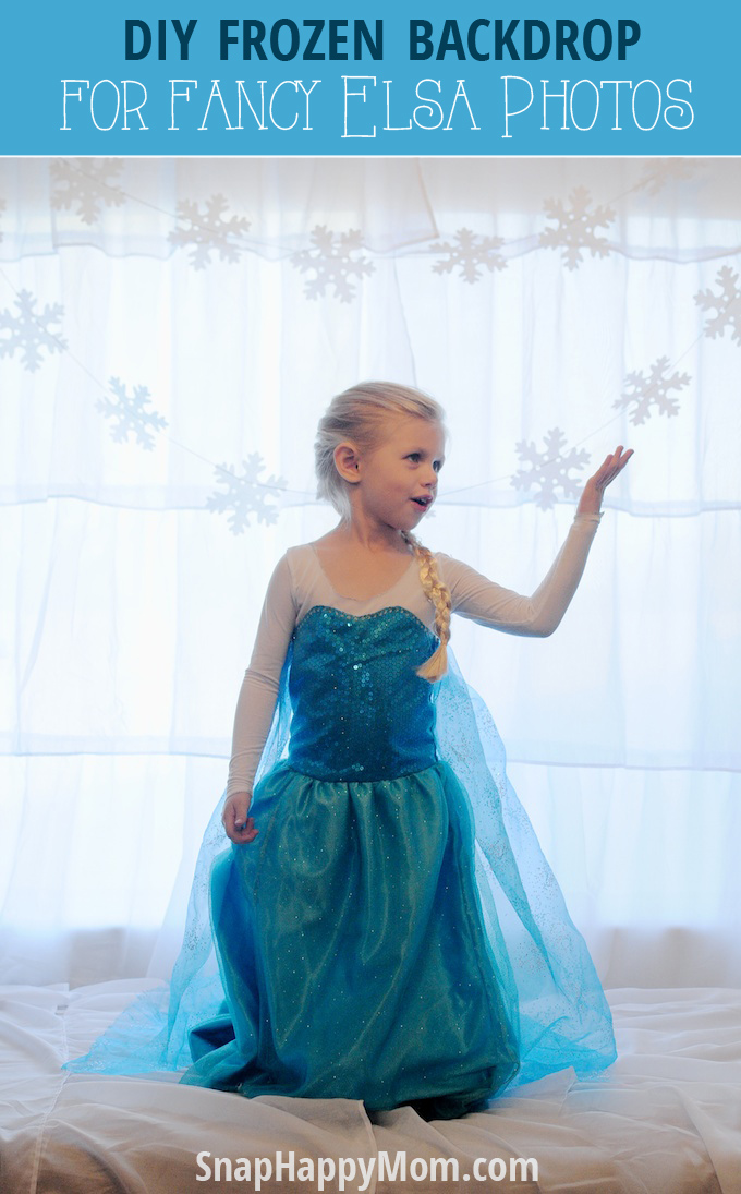 DIY Frozen Backdrop for Fancy Elsa Photos - SnapHappyMom.com - This Frozen backdrop is easy to put together and can totally dress up an indoor area for a magical picture of your Elsa!