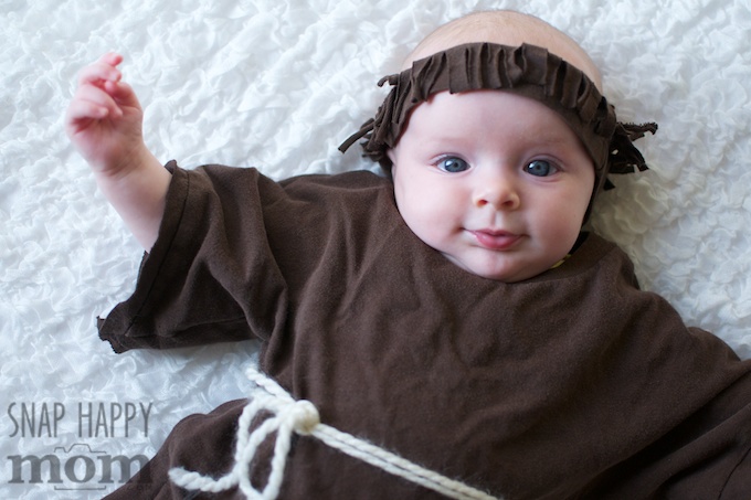 Robin Hood Family Costumes - a simple Friar Tuck costume for a baby - SnapHappyMom.com