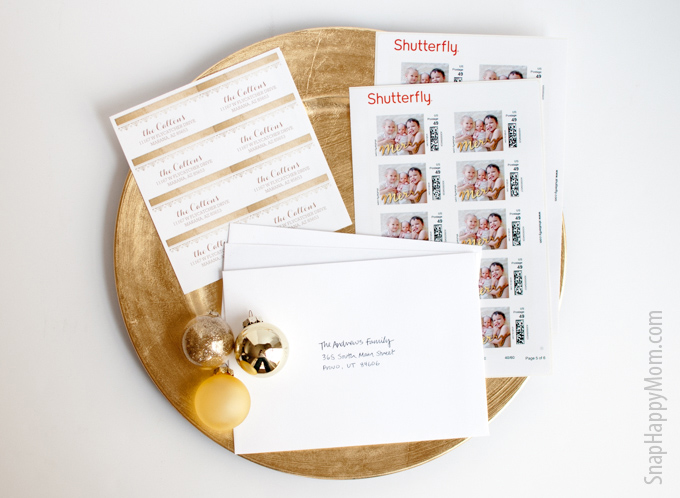 Finding The Perfect Gold Foil Holiday Card - SnapHappyMom.com - Shutterfly makes card sending easy with matching address labels and personalized postage.