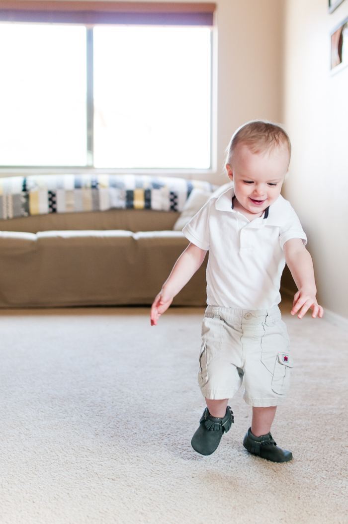 Learning How To Walk With Freshly Picked Moccasins - 20 month pictures to celebrate (finally) learning how to walk! - Snap Happy Mom