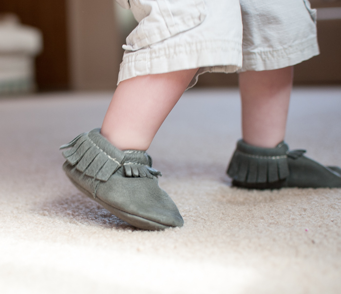 Learning How To Walk With Freshly Picked Moccasins - 20 month pictures to celebrate (finally) learning how to walk! - Snap Happy Mom