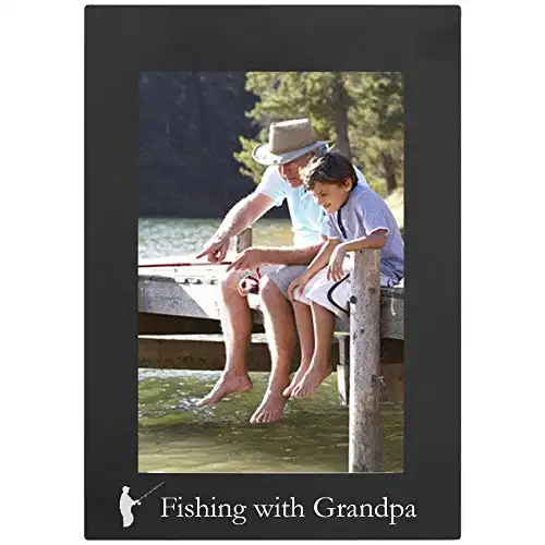 CustomGiftsNow Fishing with Grandpa Engraved Anodized Aluminum Hanging/Tabletop Personlized Group Family Photo Picture Frame