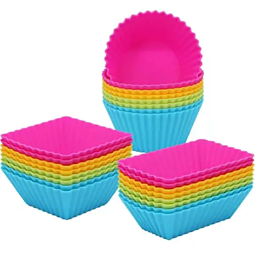 SAWNZC Silicone Baking Muffin Cups 12 Pack, Reusable Cupcake Liners Cake Molds, BPA Free, Dishwasher Safe (Rainbow Color, Standard)