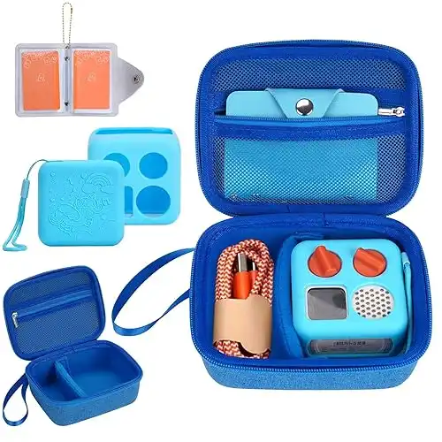 YouKnow Hard Case and Silicone Cover for Yoto Mini Player, Kids Audio Music Accessory with Card Case Holder for up to 20 Cards (Blue)