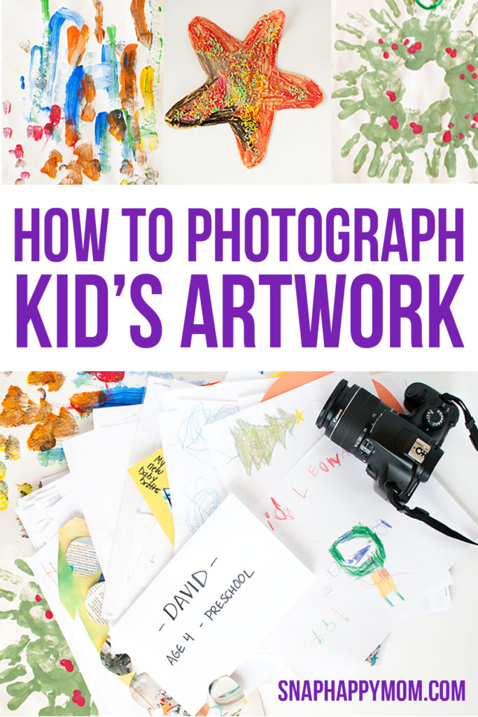 pile of kid art with dslr camera