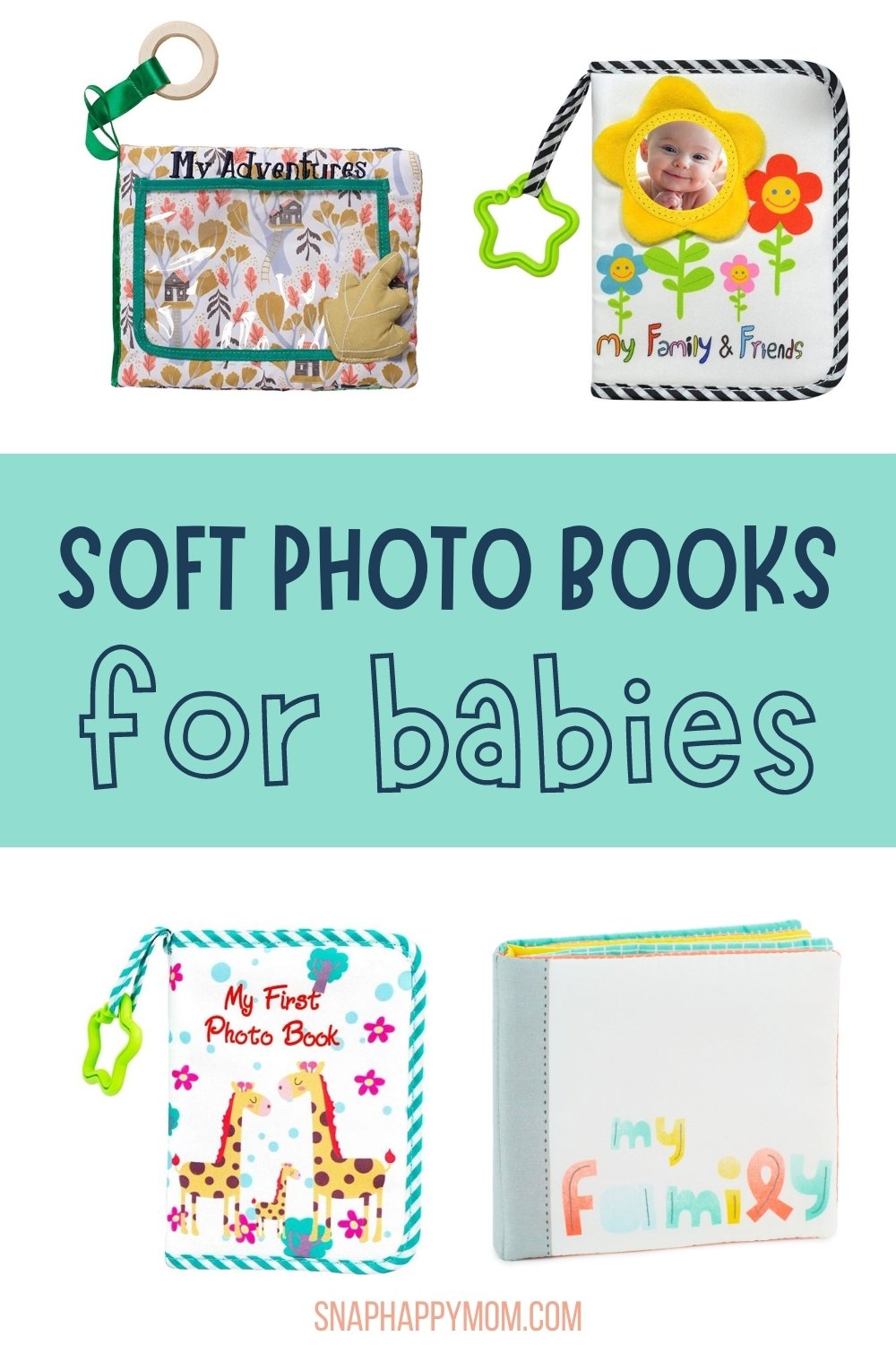 Baby Photo Album Soft Cloth Baby Photo Book Child with Safe Mirror Holds 17 Photos 4x6 Cute Giraffe Family Theme Pink 