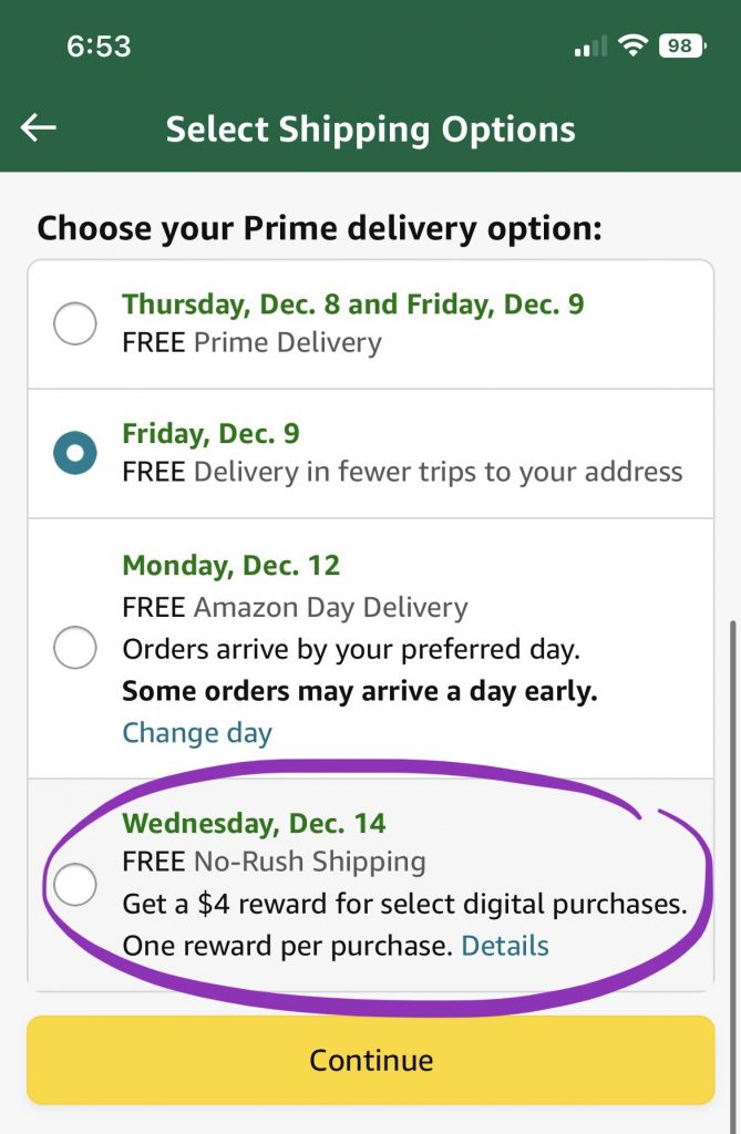 Prime Members Get $1.50 Credit for Choosing No-Rush Shipping